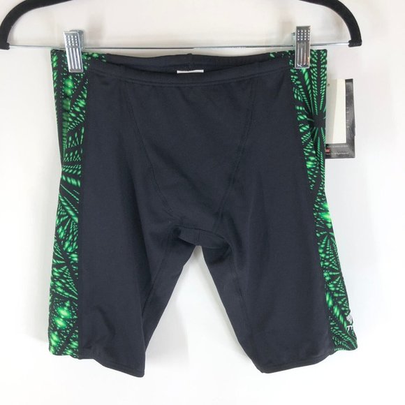 TYR Mens Jammer Swimwear Bottoms Shorts Drawstring Warp Speed Green Black 32 M
